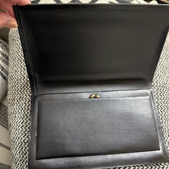 Japanese Silk & Leather Portfolio Clutch Wallet w/Kiss-lock Coin Pocket - Picture 2 of 10